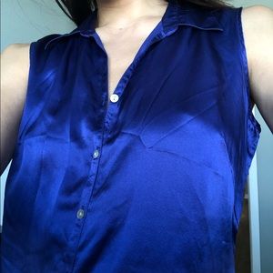 Vintage liquid silky royal blue button down tank